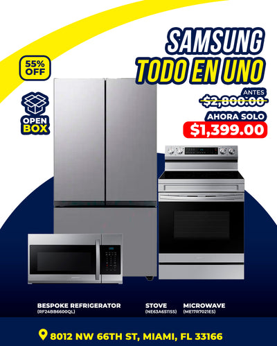 SAMSUNG SET OPEN BOX (N02) FRIDGE + STOVE + MICROWAVE (STAINLESS STEEL)