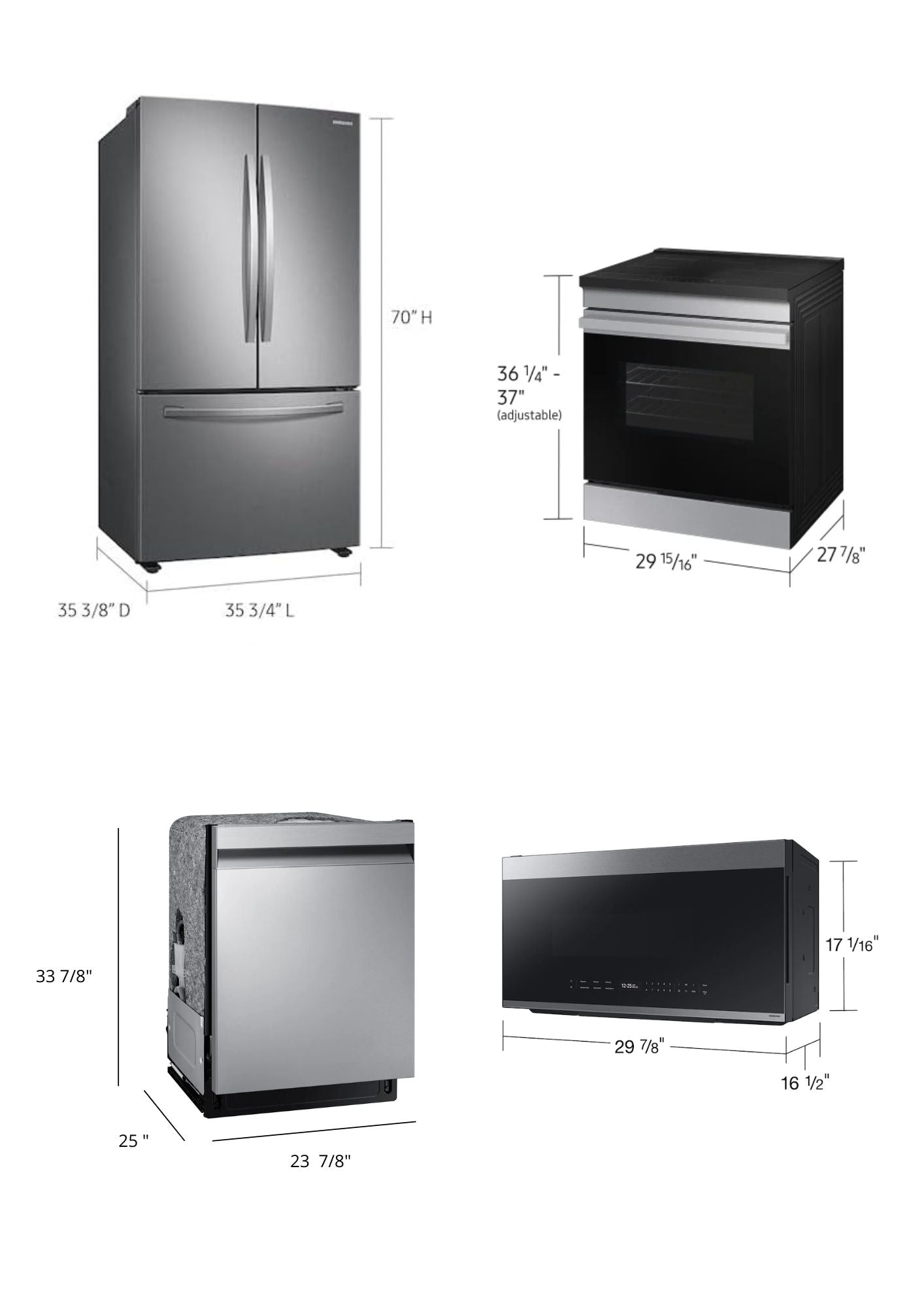 SAMSUNG SET OPEN BOX (N06) FRIDGE + STOVE + MICROWAVE + DISHWASHER (STAINLESS STEEL)