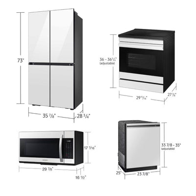 SAMSUNG SET OPEN BOX (N13) FRIDGE 4 DOOR WITH BEVERAGE CENTER + STOVE + MICROWAVE + DISHWASHER (WHITE GLASS)