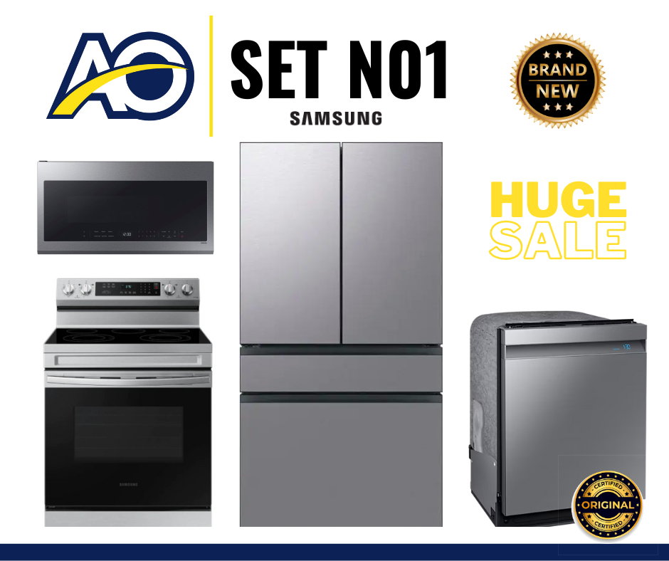 BRAND NEW SET (N01) SAMSUNG  FRIDGE + STOVE + DISHWASHER + MICROWAVE (STAINLESS STEEL)